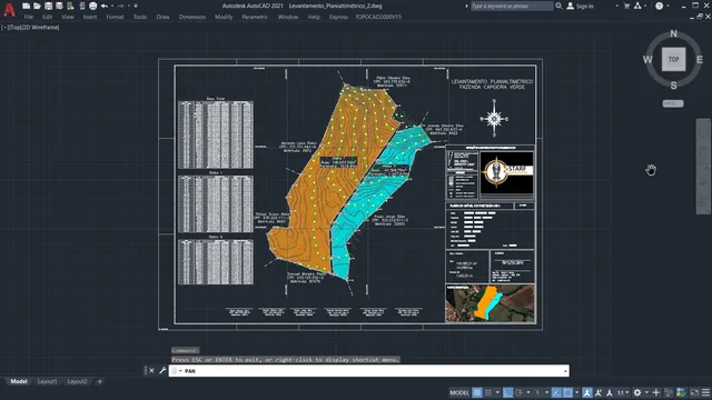 Planta planialtimétrica do módulo 14 aberta no AutoCAD