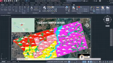 Planta administrativa da Fazenda Campos Gerais sendo desenhada no AutoCAD