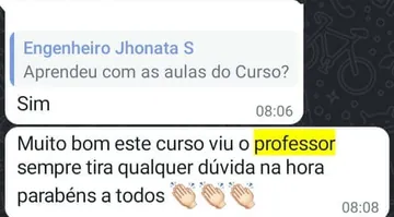 Mensagem de aluno: muito bom este curso, o professor sempre tira qualquer dúvida na hora
