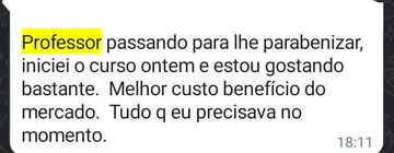 Mensagem de aluno que iniciou o curso e está gostando