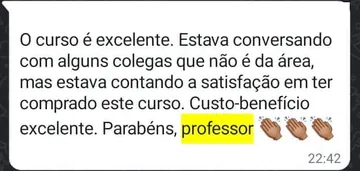 Mensagem de aluno dizendo que o curso é excelente e com ótimo custo-benefício
