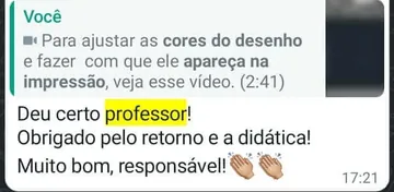 Mensagem de aluno agradecendo o retorno e a didática do professor