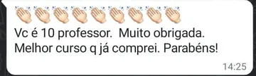 Mensagem de aluna agradecendo ao professor: melhor curso que já comprou