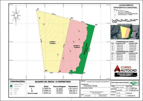 Planta topográfica cadastral com GPS de navegação